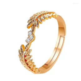 Cluster Rings Korean Version Small Fresh Sweet Open Leaf Ring Female Light Luxury Net Red Olive Branch Tail Postage