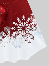 ROSEGAL Plus Size 3D Christmas Snowflake Ball Print Dresses Female Vintage Graphic Short Sleeves Knee-Length Dresses S-5XL