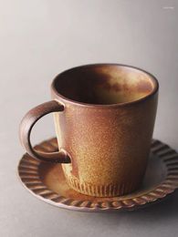 Cups Saucers Ceramic Coffee Cup With Saucer Dishes Retro Brown Cafe Shop Home Office Drinkware Handmade Pottery Mugs Handgrip 340ML