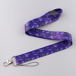 Simple Lavender Purple Flowers Lanyards for Keys Neck Strap ID Card Gym Cell Phone Straps USB Badge Holder DIY Hang Rope