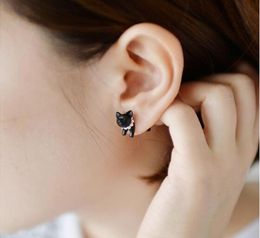 3D Cute black cat piercing stud earrings for women girls and men pearl earring fashion jewelry wholesale2173609