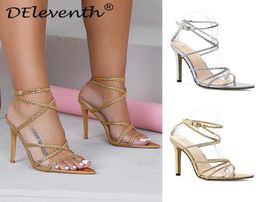 womans gold high heels shoes european and americanstyle crosswoven strap pointy sandals silver large size shoes4254636