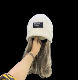 BeanieSkull Caps Curly Knit Wig Cap Korean Version With Bright Silk Invisible Removable Cold Cap9438373