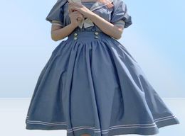 Casual Dresses Harajuku Sailor Collar Navy Dress Womem Japanese Lolita Sweet BowKnot Girls Cotton Kawaii Preppy Style Long Sleeve5565575