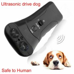 Pet Dog Repeller Anti Barking Stop Electric Shocker LED Ultrasonic Dogs Adapter Training Behavior Aids Without Battery Black