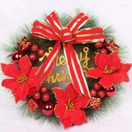 Decorative Flowers 30cm Red Christmas Wreath For Front Door Gold Window Wall Decorations 2024 Garland Ornament Navidad Year