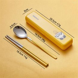 Dinnerware Sets Durable Student Tableware 304 Stainless Steel Spoon And Chopsticks Set Convenient To Travel Unique Cartoon Design Cutlery
