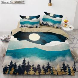 Bedding Sets 2/3 Pieces Landscape Painting Set Home Colourful Cartoon Duvet Cover Mountain Water Scenery Bed Quilt Pillowcase