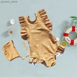ワンピースEezkoala Childrens One-Piece Swimsuit Sunscreenクイック乾燥ベビーサーフィンスーツの女の子水着幼児シャワー水着Y240412