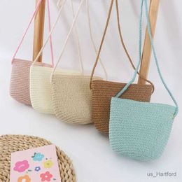 Handbags Summer Children Girls Shoulder Bag Creative Pure Colour Straw Messenger Bag Kids Coin Purse Cute Princess Mini Handbag