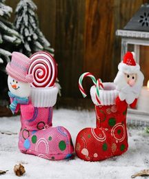 Cartoon Santa Snowman Head Christmas Boots Xmas Kids Candy Gift Bag New Year Home Christmas Tree Decorations Pendant Stockings233S8091638