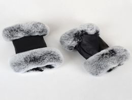 2022 Outdoor autumn and winter women039s sheepskin gloves Rex rabbit fur mouth halfcut computer typing foreign trade leather c8115579