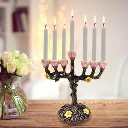 Candle Holders European Style Retro Hanukkah Enamelled Menorah Decorative Candelabra For Living Room Festivals Home Decorations