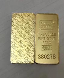 10 pcs Non Magnetic CREDIT SUISSE ingot 1oz Gold Plated Bullion Bar Swiss souvenir coin gift 50 x 28 mm with different serial lase5254217