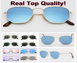 Real top quality square 3548 Hexagonal Metal brand sunglasses flat glass lenses 51mm size with packages everything pink mercury si4251004