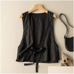 Womens Vests Summer Cotton And Linen Lace Up Vest Waistcoat Drop Delivery Apparel Clothing Outerwear Coats Otpmn