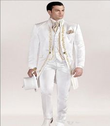 New Handsome Embroidery Groomsmen Mandarin Lapel Groom Tuxedos Men Suits WeddingPromDinner Man Blazer JacketPantsTieVes6690477