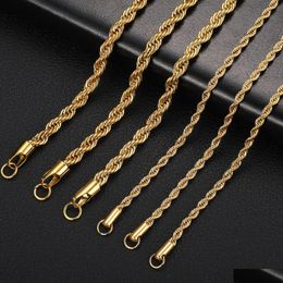 Chains 2-6Mm Twisted Singapore Gold Chain Necklace Stainless Steel Never Fade Waterproof Choker Men Women Fashion Jewellery Drop Deliv Dhfwt
