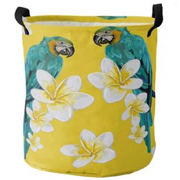 Laundry Bags Parrot Watercolor Painting Flower Petals Dirty Basket Foldable Home Organizer Clothing Kids Toy Storage