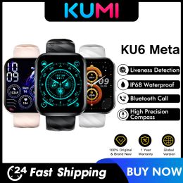 Watches KUMI KU6 Meta Smart Watch 1.96 inch Screen 100+Exquisite Dial with Compass Bluetooth Call Liveness Detection IP68 Waterproof