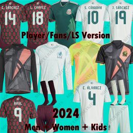 México Soccer Jerseys 24 25 Mulheres Camisa de futebol Kit Kit Copa America Maillot Mexique Chicharito Lozano Goleiro México Jersey Longa Camisas de Versão de Manga Longa