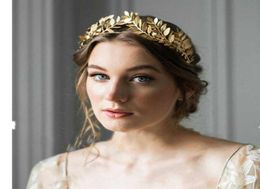 Hair Accessories European Greek Goddess Headband Metallic Gold Leaves Branch Crown Band Wedding Tiara6802212