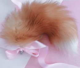 40cm16quot Real Crystal Fox Fur Tail Plug Stainless Steel Adult Funny Sexual Anal Butt Cosplay Toy3199282