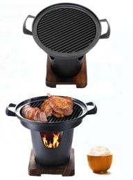 Mini Barbecue Oven Grill Japanese Style One Person Cooking Oven Home Wooden Frame Alcohol Stove Bbq For Outdoor Garden Party 210722659436