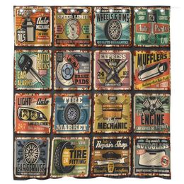 Shower Curtains Car Service Collage Curtain Rusty Metal Plates Vintage Signs Mechanic Garage Station Vector Grunge Engine Repair Vehicle