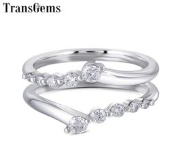 Transgems Solid 14k 585 White Gold Ladies Wedding Ring F Colour Moissanite Ring For Women Stackable Wedding Band For 1ct Ring Y19066338012