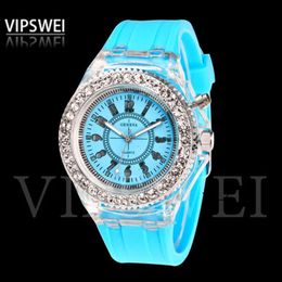 Luminous Diamond Watch USA Fashion Trend Men Woman Watches Lover Colour LED Light Jelly Silicone Geneva Transparent Student Wristwatch Couple Kids Gift 948