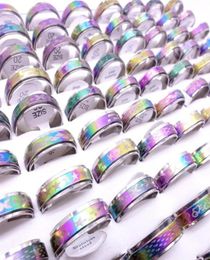 Wholesae 100PCs Lot Stainless Steel Spin Band Rings Rotatable Multicolor Laser Printed Mix Patterns Fashion Jewellery Spinner Party 6625822