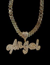 Grandbling Custom Name Necklace with Heart rhinestones Cuban Chain Word Iced Out CZ Personalized Hiphop Jewelry 220722204d2244684