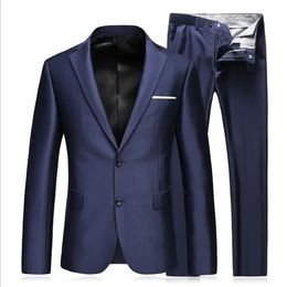 Mens Business Fashion High Quality Gentleman Black 2 Piece Suit Set Blazers Coat Jacket Pants Classic Trousers 240412