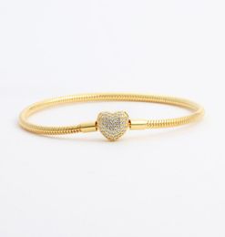 18K Yellow Gold plated CZ Diamond Heart Bracelets Original Box Set for 925 Silver Chain Bracelet for Women Wedding Jewelry4712861