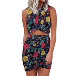 Casual Dresses Ditsy Floral Bodycon Dress Summer Red And Yellow Vintage Ladies Hollow Out Printed Streetwear Large Size 5XL