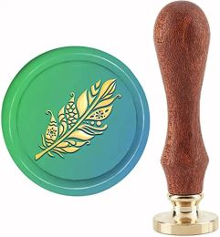1PC Feather Mandatura Wax Seal Stamp Brass Sealing Stamps Heads Replacement 30mm with Vintage Wooden Handle