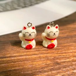 10pcs Kawaii 3D Small White Cat Resin Charms Lucky Cats Diy Crafts Animal Pendant For Earring Keychain Jewellery Making