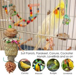 Parrot Foraging Toy Multifunctional Hangable Bird Toys Relaxing Toys Natural Wood Bird Foraging Toys For Chewing Ancho Hamster