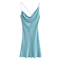 Casual Dresses YENKYE Sexy Women Light Blue Satin Irregular Beach Sling Dress Backless Summer Mini Female Holiday Robe