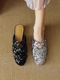 Slippers Zapatos Mujer 2024 Tendencia Spring/Summer Women's Half High Quality Mules Sequined Fashion Outside Female