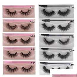 False Eyelashes 3D Mink With Arasa Brush Set Handmade Faux Fake Lashes Natural Soft Thick Long Eye Lash Pack Tra Wispy Eyelash Kit Ext Dhkuc