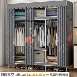 Simple Bedroom Wardrobe Thickened Cloth Closets With Durable Steel Pipe Modern Minimalist Assembly Folding Storage Cabinet 128cm