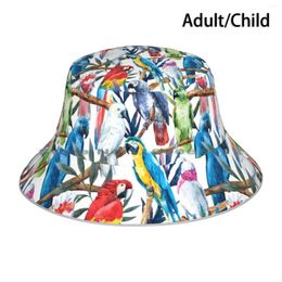 Berets Bird Parrot Watercolour Animal Pattern Art Bucket Hat Sun Cap Birds Birb Cute Cockatiel Cockatoo Budgie Macaw Parakeet Party