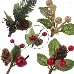 Decorative Flowers 5pcs Artificial Flower Fake Frost Pine Branch Cone Berry Holly Branches Diy Christmas Tree Ornament Home Decoratons