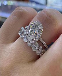 Couple Rings Luxury Jewellery 925 Sterling Silver Oval Cut White Topaz CZ Diamond Gemstones Party Eternity Women Wedding Bridal Ring5018023