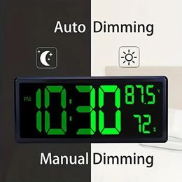 Large LED Digital Wall Clock With Date Indoor Temperature Display Desk Office Alarm Clock With Fold Out Stand Home Decoration