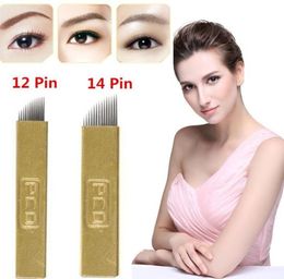 100 pcs 12 Pin 14 Pin Permanent Makeup Eyebrow Tatoo Blade Microblading Needles For 3D Embroidery Manual Tattoo Pen5939917