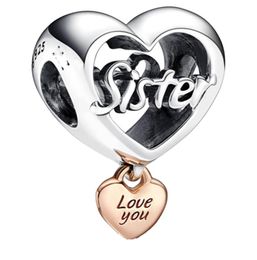 Love You Sister Heart 925 Sterling Silver Charm Dangle Moments Family for Fit Charms Women Daughter Bracelets Jewellery 782244C00 Andy Jewel7723050