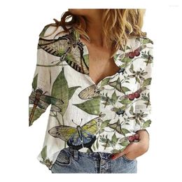 Women's Blouses Breathable Top Women Shirt Floral Map Print Lapel For Long Sleeve Loose Fit Blouse Streetwear Fashion Spring